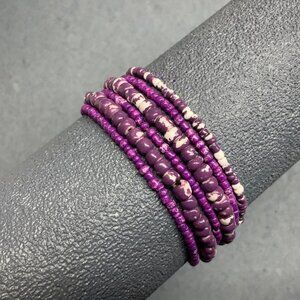 Magenta Seed Bead Stretch Bracelets Lot of 6 Purple Marbled White Bold Vintage